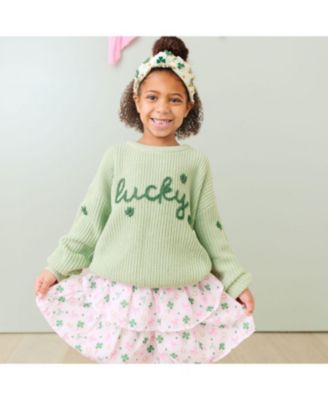 Little Girls Lucky Shamrock St. Patrick's Day Knit Sweater