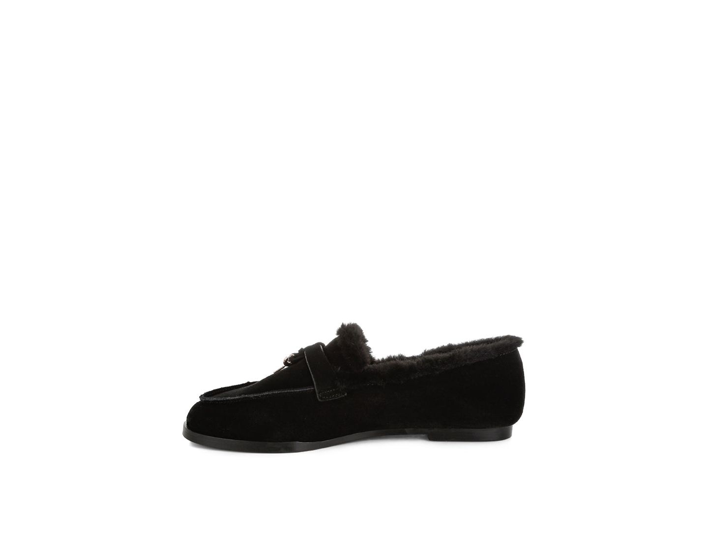 Женские туфли Rag & Co Ohrid Suede and Faux Fur Flat, цвет: Чёрный замшевый кожаный — фото 5