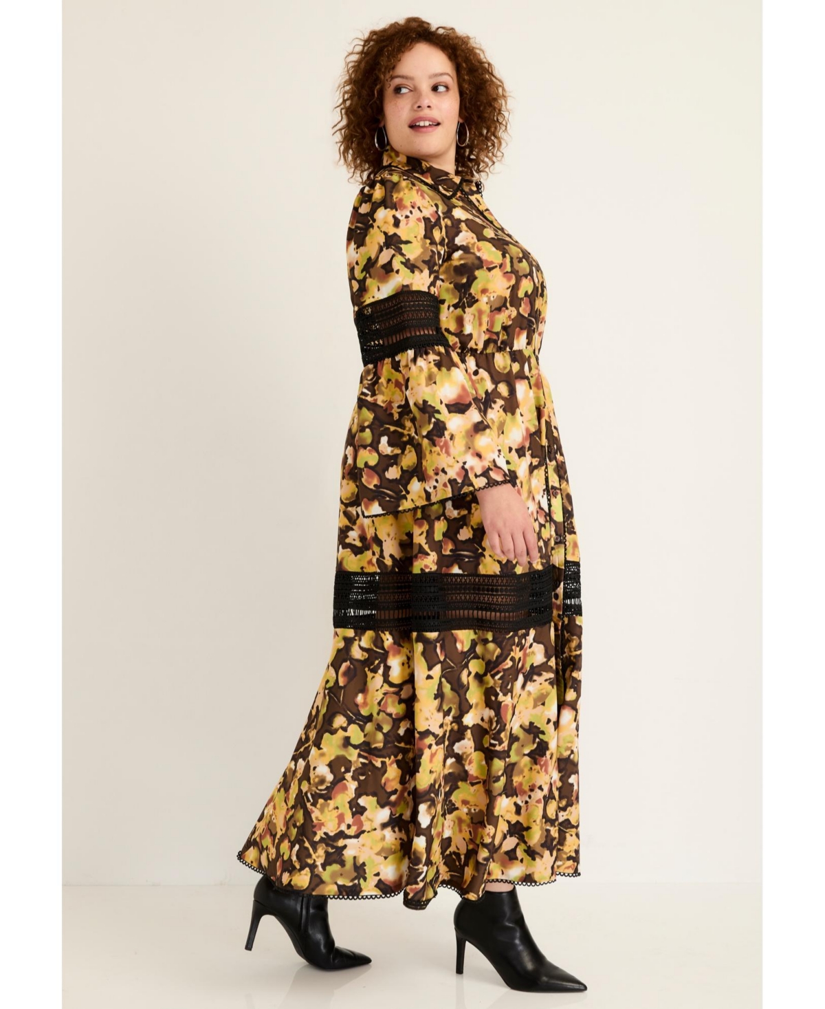 June + Vie Women's Lace-Panelled Midi Shirt Dress