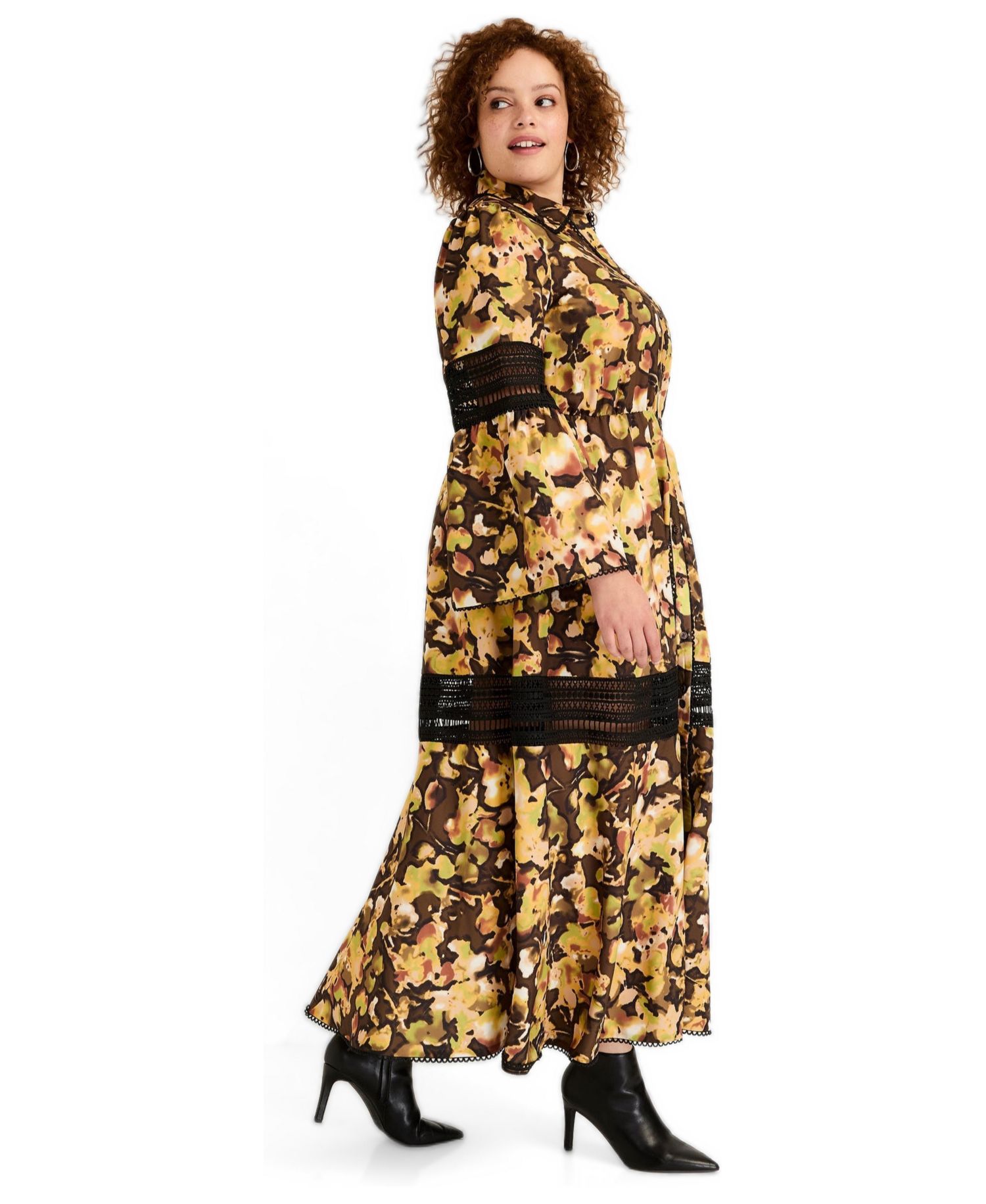 Women's June and Vie Lace-Panelled Midi Shirt Dress