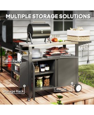Outdoor Grill Cart Table with Side Table, Stainless Steel Top