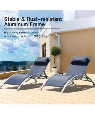Outdoor Chaise Lounge Set of 2，Woven Stackable Gray Aluminum Frame Stationary Chaise Lounge Chair with Woven Seat