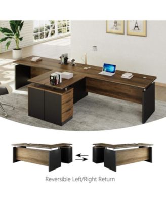 63-Inch L-Shaped Compact Desk in Brown with Drawer - Modern Home Office Workstation