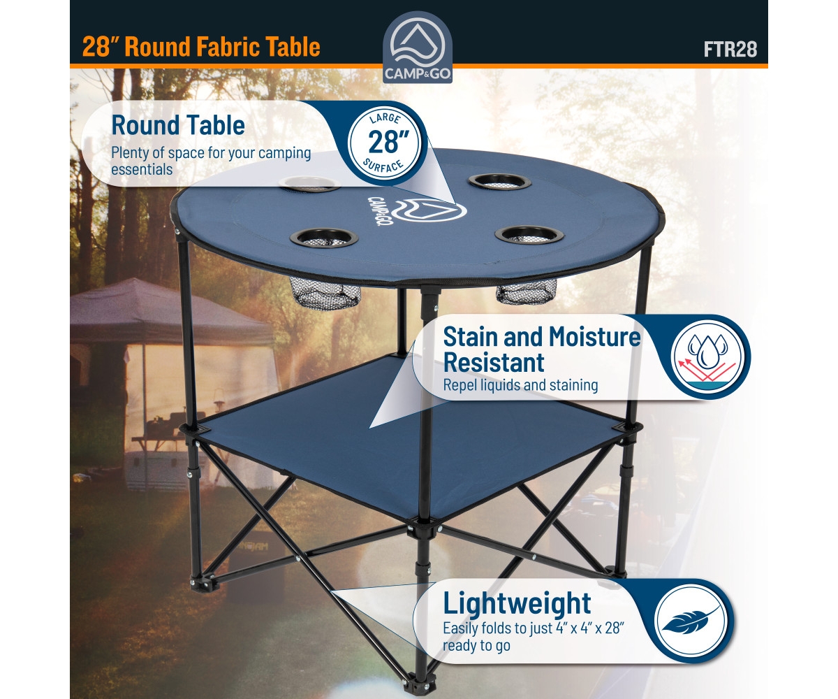 Camp & Go 28" Round Lightweight Fabric Portable Folding Beach Table with Cupholders, Green