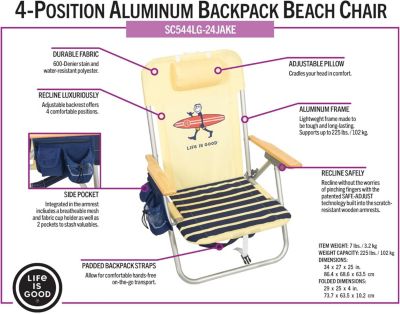 Rio Beach 2 x 2 x 3 ft Yellow 4-Position Backpack Beach Chair 2 Pack