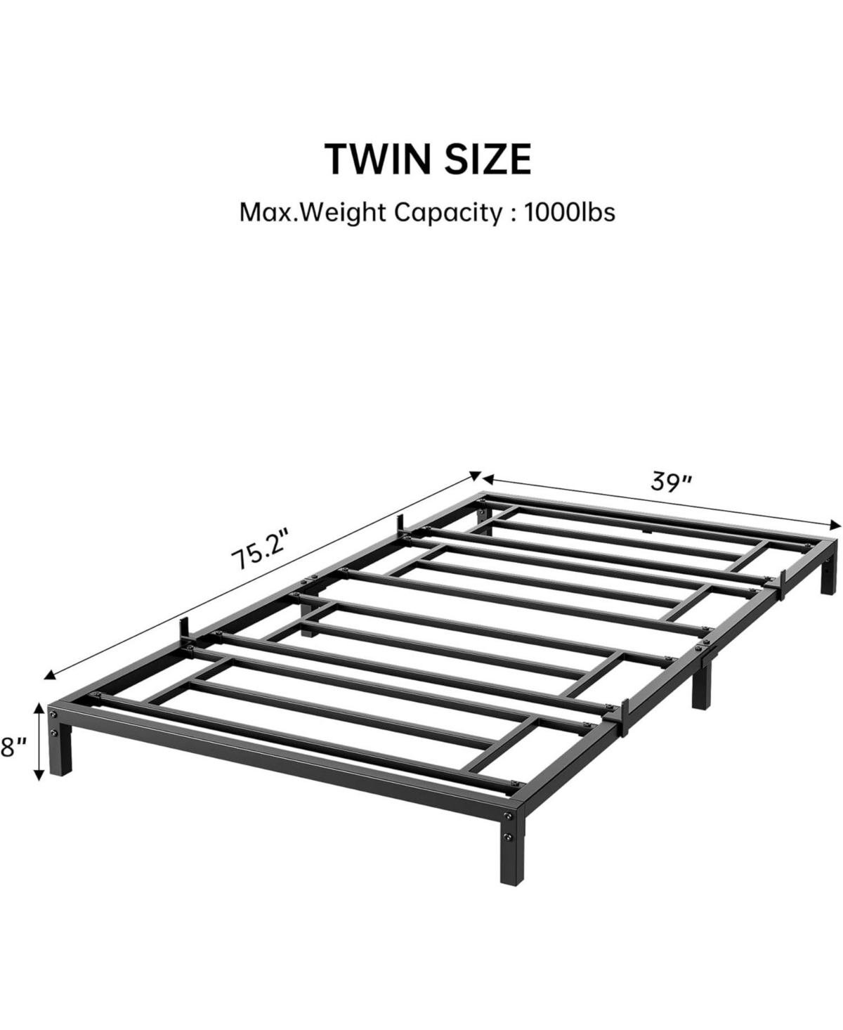 Gaomon 8 Inch Twin Bed Frame, Heavy-Duty Metal Platform, Noise-Free, Under-Bed Storage, Steel Slat Support, No Box Spring, Black