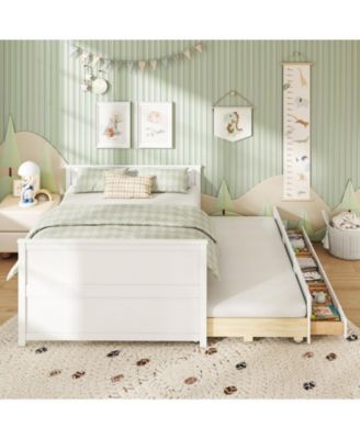 Kids Full Bed Frame with Twin Trundle and 3 Drawers