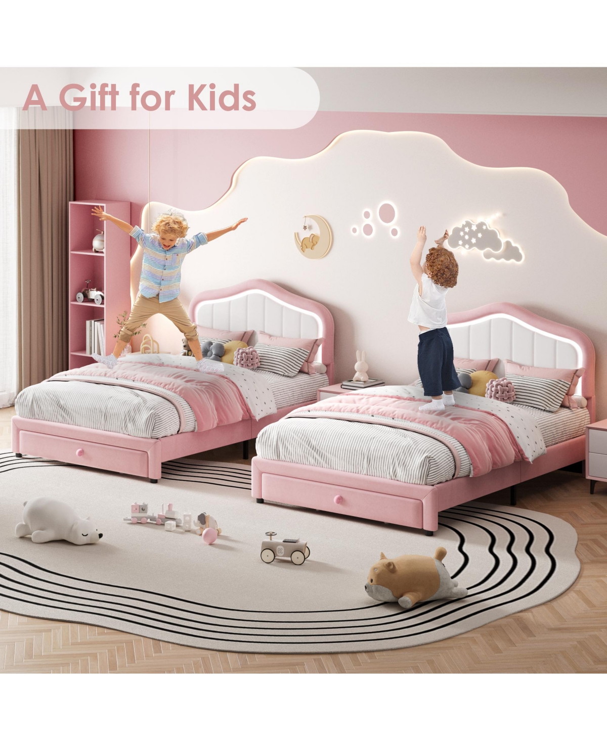 gaomon Full Upholstered Bed Frame with Storage Drawers, Adjustable Headboard