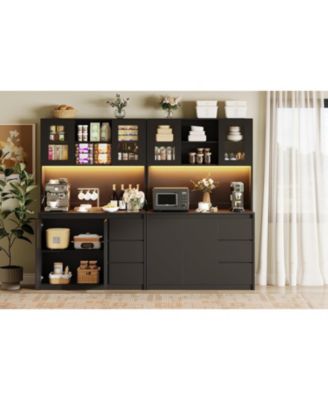 Freestanding Pantry Cabinet with Adjustable Shelf, Kitchen Pantry Cabinet with Built-in Power Hub for Dining