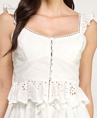 Juniors' Button Up Eyelet Top & Midi Skirt, 2-Piece Set