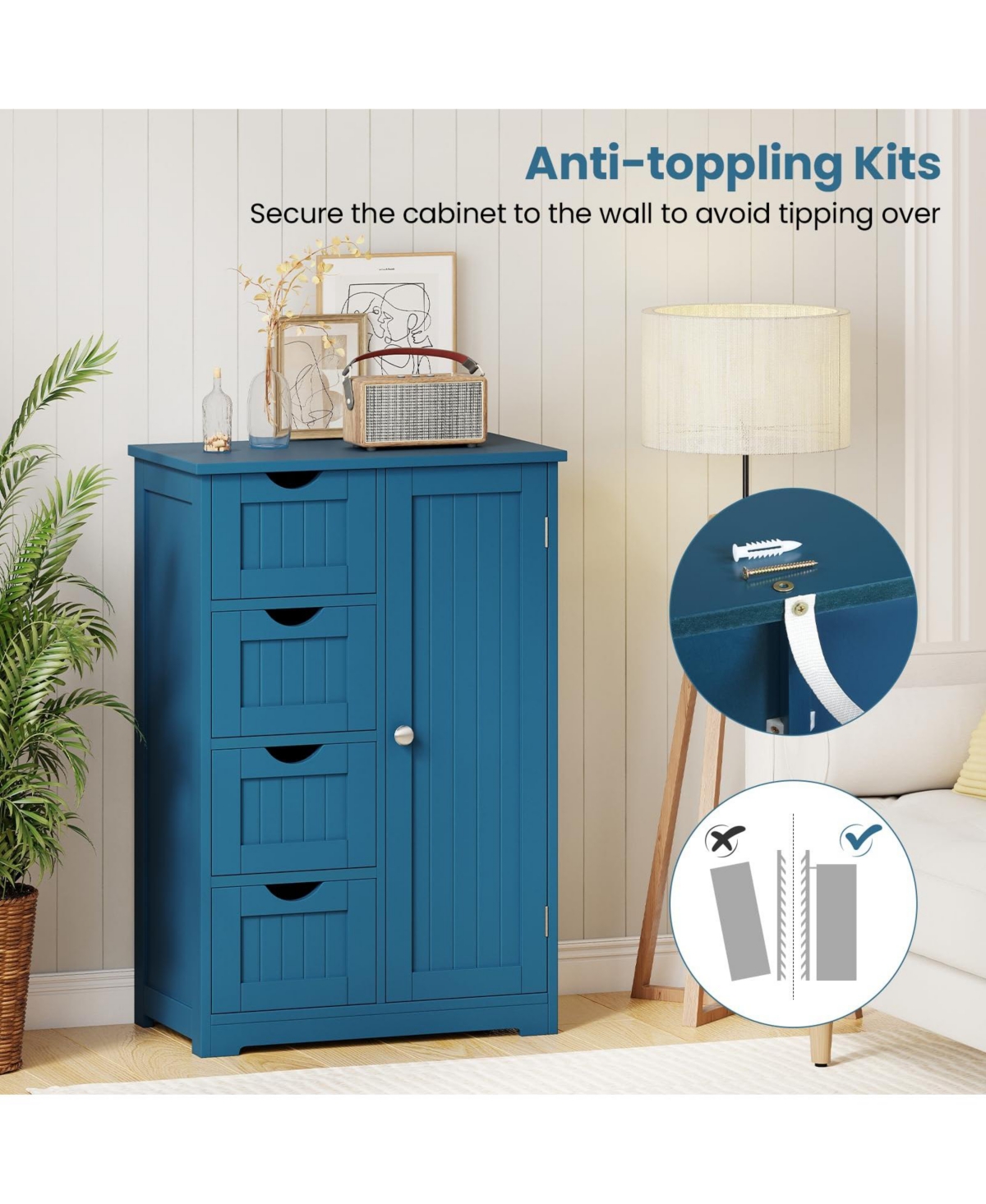 Volenca Freestanding Indoor Wood Storage Cabinet with 4 Drawers