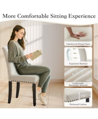 Set of 4 Linen Upholstered Parsons Dining Chairs, Nailhead Trim Design Kitchen & Dining Room Seating