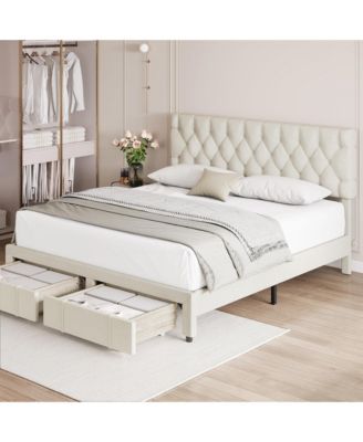 gaomon Full Bed Frame with 2 Storage Drawers, Upholstered Platform ...
