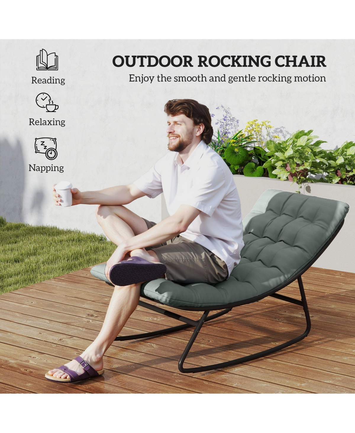 Outsunny 2 Pieces Outdoor Rocking Chairs, Cushioned Patio Rocker, Dark