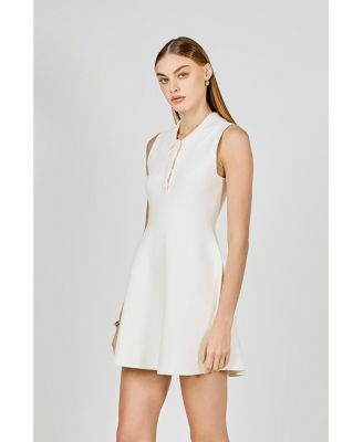 Women's Pearl Bow sleeveless flare knit dress