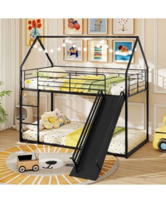 Kids House Style Metal Low Bunk Bed, Twin Over Twin - One Size Fits All