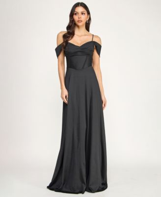 Juniors' Off-The-Shoulder Lace Up Back Gown