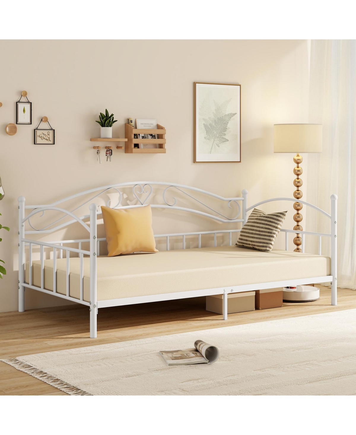 Slickblue Modern Twin Metal Daybed Frame with Headboard Support - 41