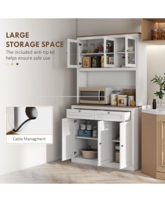 71" Tall Melamine-Coated Adjustable Shelves Glass Doors Microwave Space Pantry Storage Cabinet
