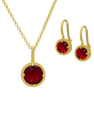 2-Piece Lab-Grown Ruby (4-1/4 ct. t.w.) Round Pendant Necklace and Leverback Earrings Set in 14k Gold Over Sterling Silver