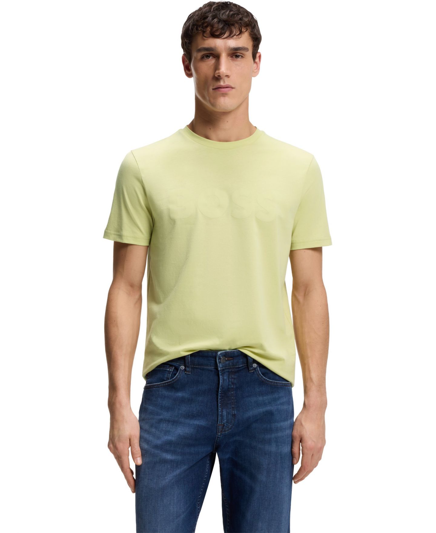 Мужская футболка Hugo Boss Cotton-Jersey Large Logo Print, цвет: Бежевый — фото 1