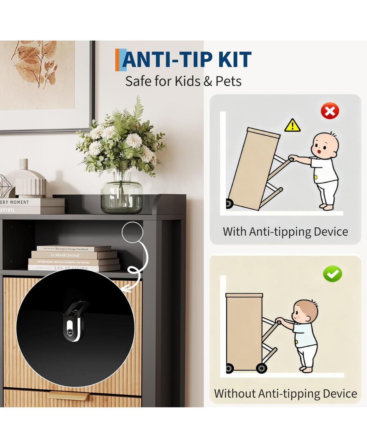 gaomon Shoe Storage Cabinet with 4 Flip Drawers, Fluted Narrow Shoe Storage Cabinet Organizer with Legs