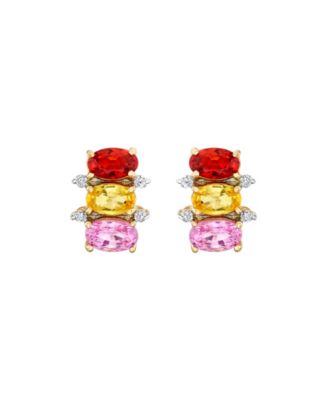 Multicolor-Sapphire (2-1/4 ct. t.w.) Stud Earrings in 14k Yellow Gold