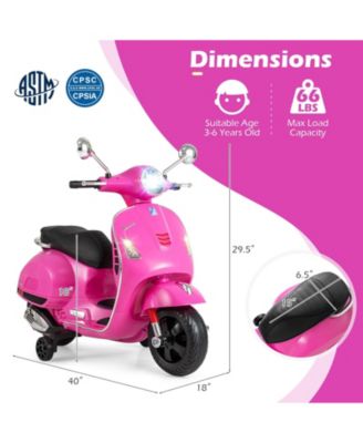 12V Kids Electric Motorcycle Licensed VESPA with Music and Training Wheels.