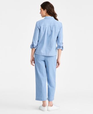 Women's Long-Sleeve Button-Front Shirt & Wide Leg Pants