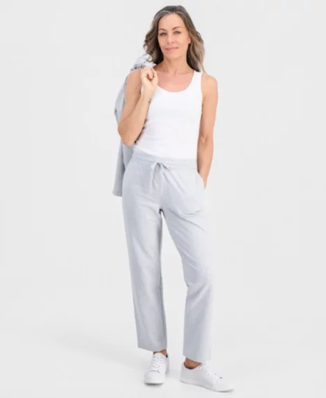 Petite Heathered Knit Drawstring Pants - Slate Heather