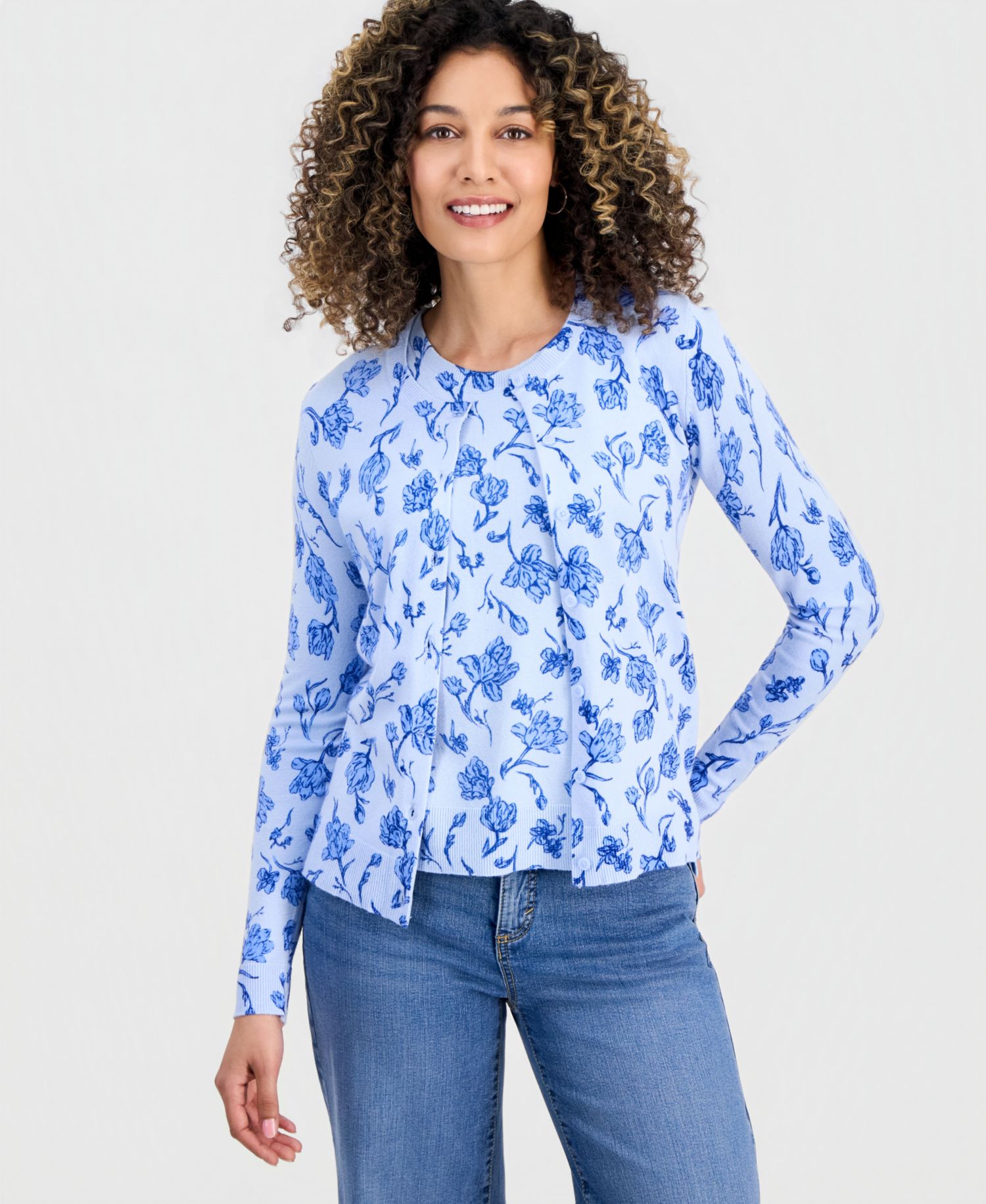Petite Poetic Floral Button-Up Cardigan Sweater