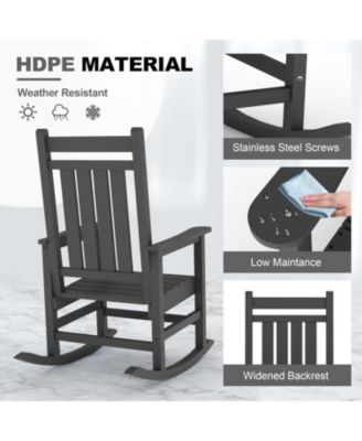 All-Weather Outdoor Rocker - High Back Wide Seat 350LBS, 304 Stainless Steel Hardware, 80% Pre-Assembled - Porch