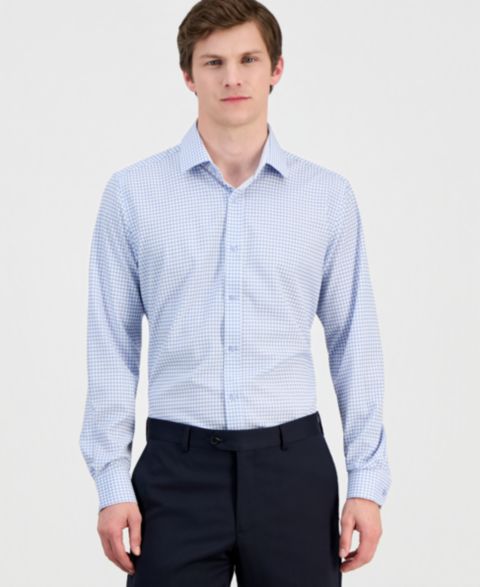 Мужская рубашка Dylan Park Slim-Fit Performance Four-Way Stretch Dress Shirt, цвет: Синий