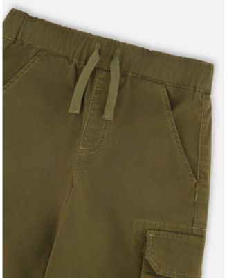 Baby Boy Stretch Twill Bermuda with Cargo Pockets Dark Khaki Green - Baby