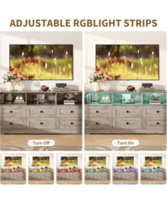 63" Bedroom Dresser with LED Lights & Charging Station Wood Chest of Drawers