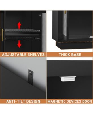 Buffet Cabinet with Storage, Large Sideboard Buffet Table with 4 Fluted Glass Doors & Adjustable Shelf,Modern Glass Sideboard for Living Room