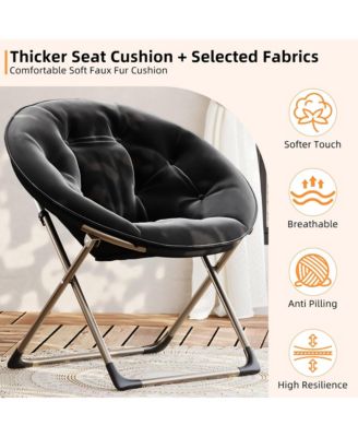 Oversized Faux Fur Foldable Saucer Chair, Sturdy Metal Frame Lounge Chair for Adults, Comfy Dorm Room Seating