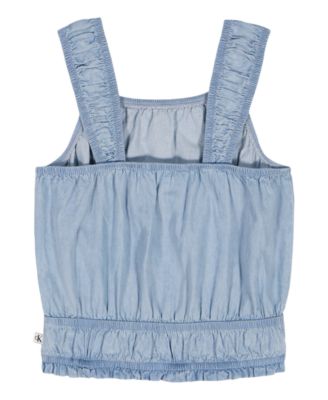 Girls' 7-16 Smocked Waist Square Neck Top