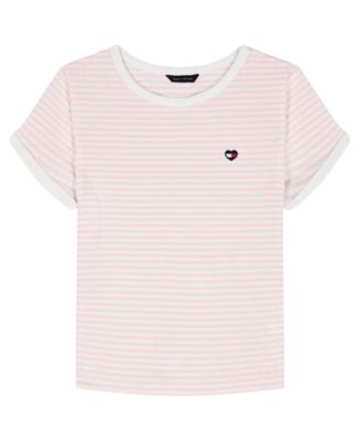 Girls' 7-16 Stripe Pointelle Rib Short-Sleeve Top