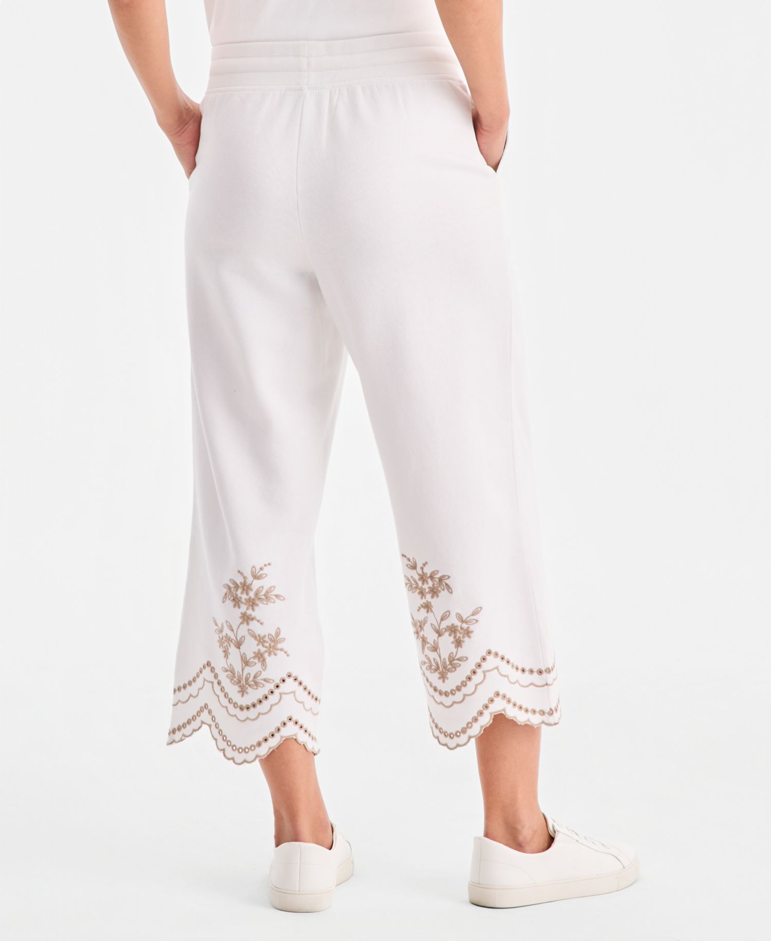 Petite Trim Eyelet Wide-Leg Knit Pants