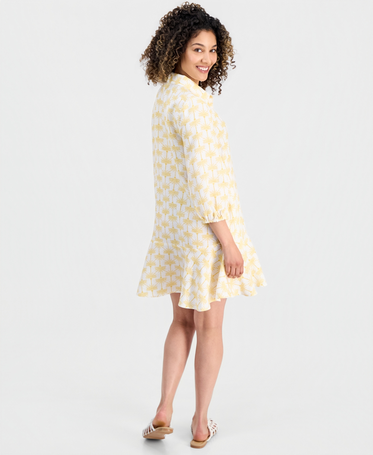 Charter Club Petite Linen King Street Palm Flounce Dress, Macy's Exclusive