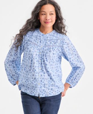 Women's Printed Pintuck-Yoke Blouse