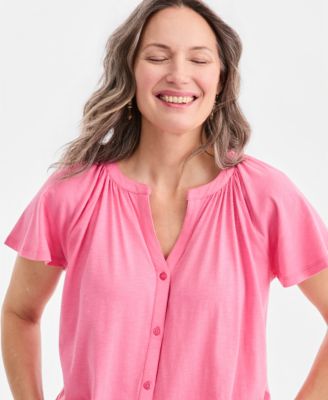 Women's Flutter-Sleeve Button-Front Top