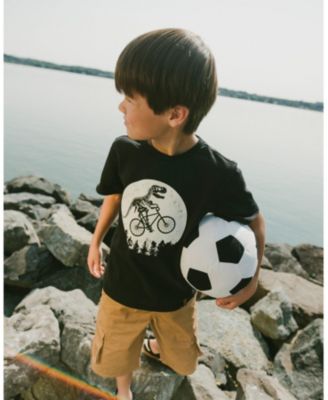 Big Boys Cotton Jersey T-Shirt with Dino On Bike Print Black