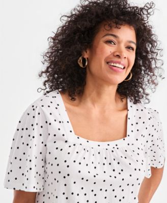 Women's Printed Square-Neck Flutter-Sleeve Top