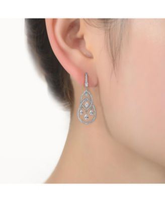 Cubic Zirconia Sterling Silver Double Teardrop Chandelier Earrings