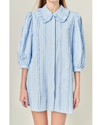 Women's Pintuck and Ruffle Detail Shirt Dress