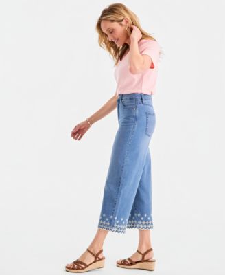 Petite High-Rise Embroidered Scallop Cropped Jeans