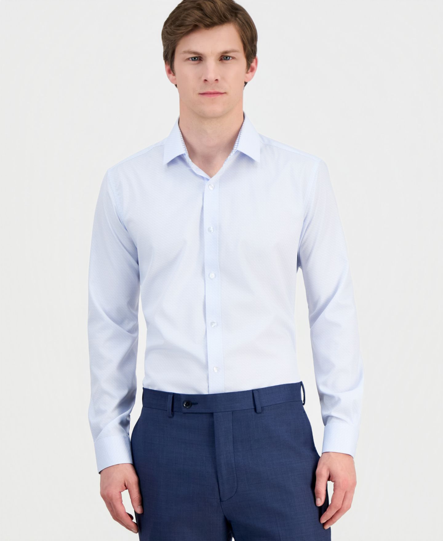 Мужская рубашка Dylan Park Slim-Fit Performance Four-Way Stretch Dress Shirt, цвет: Синий — фото 1