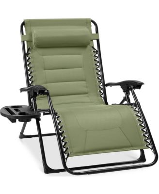 Oversized Padded Zero Gravity Chair, Folding Outdoor Patio Recliner w/ Side Tray